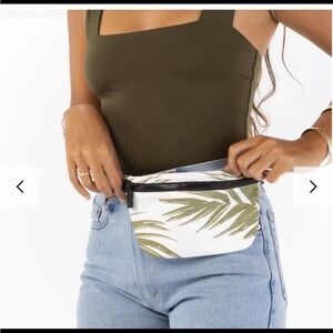 ALOHA Sway Mini Hip Fanny Pack Belt Bag Water Proof White/ Olive Green Leaves